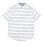 NAUTICA Mens White & Grey Stripe Cotton Blend Short Sleeve Shirt M Classic Fit