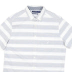NAUTICA Mens White & Grey Stripe Cotton Blend Short Sleeve Shirt M Classic Fit