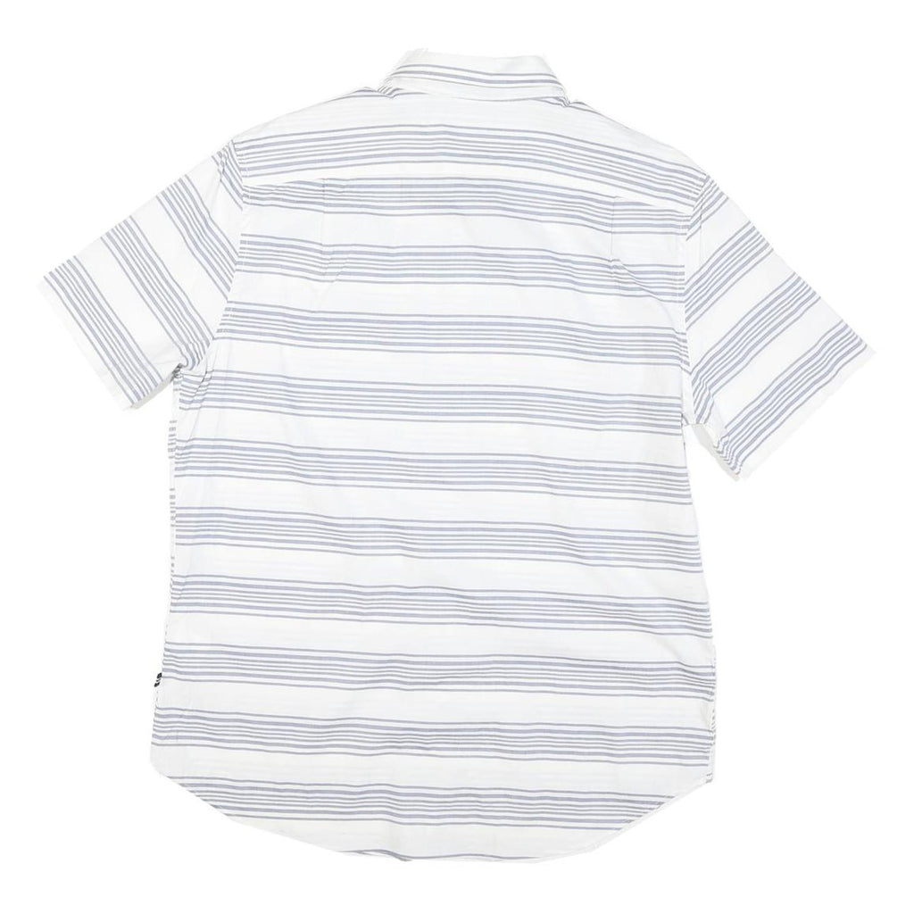 NAUTICA Mens White & Grey Stripe Cotton Blend Short Sleeve Shirt M Classic Fit