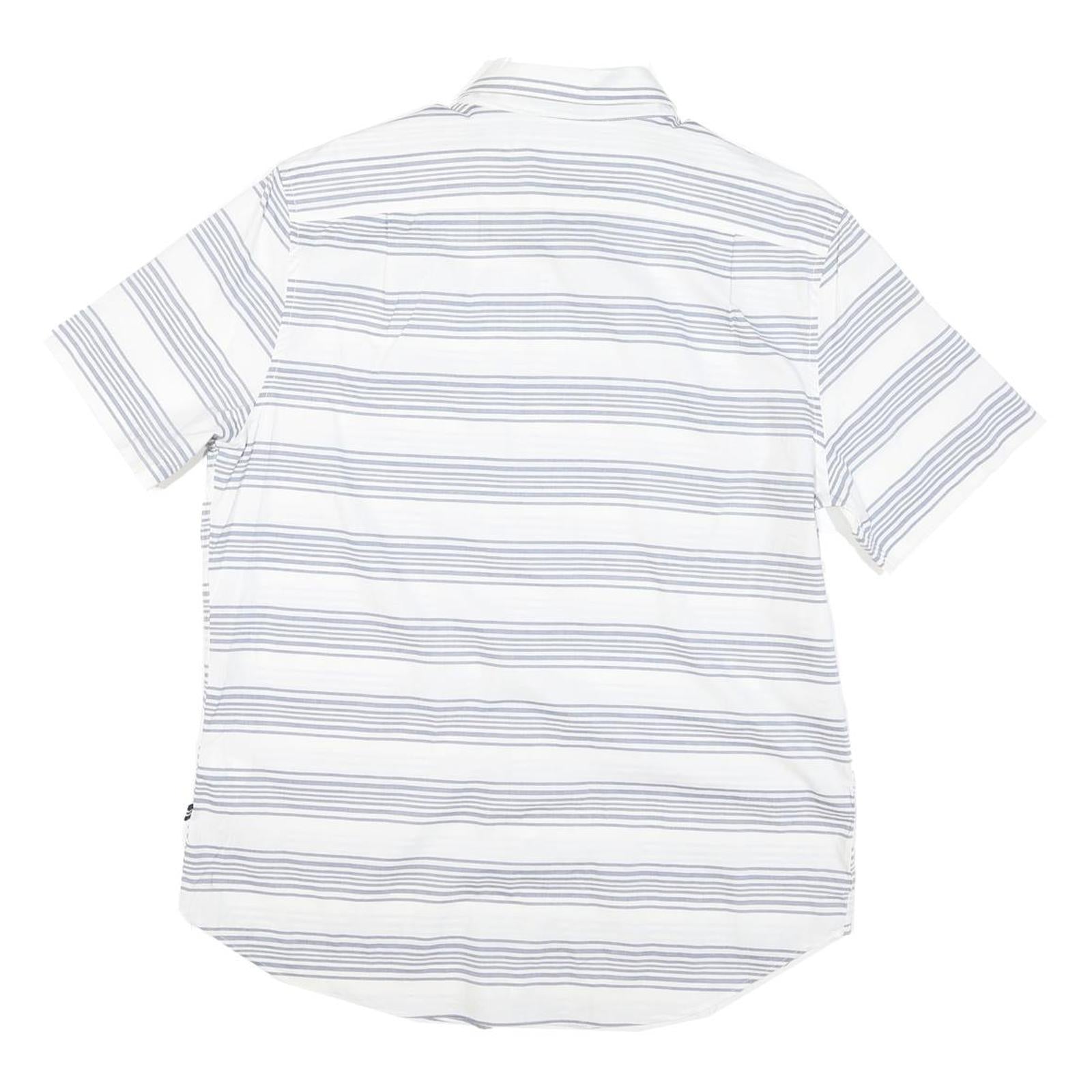 NAUTICA Mens White & Grey Stripe Cotton Blend Short Sleeve Shirt M Classic Fit