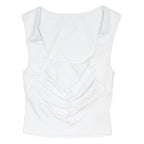CIDER Womens White Cropped Sleeveless Square Neck Basic Top S Soft Cotton Blend