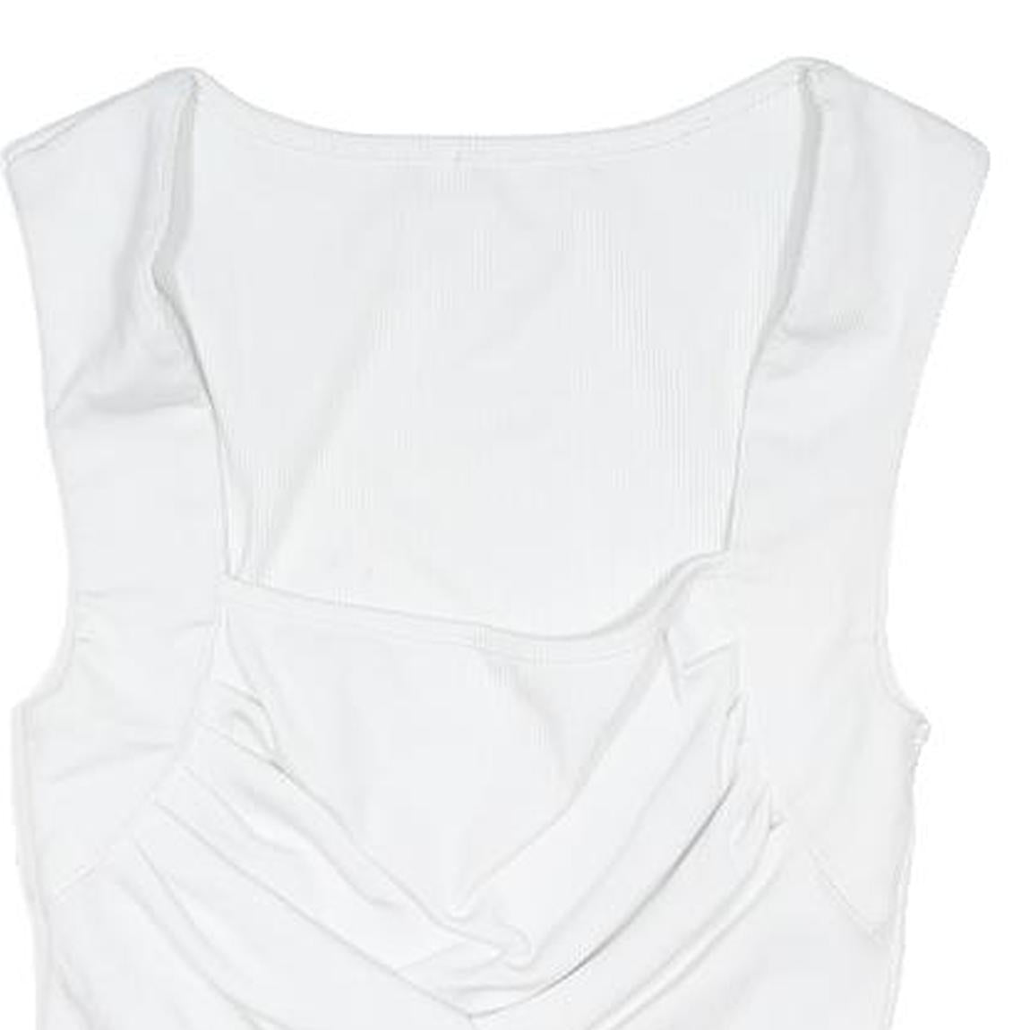 CIDER Womens White Cropped Sleeveless Square Neck Basic Top S Soft Cotton Blend