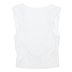 CIDER Womens White Cropped Sleeveless Square Neck Basic Top S Soft Cotton Blend