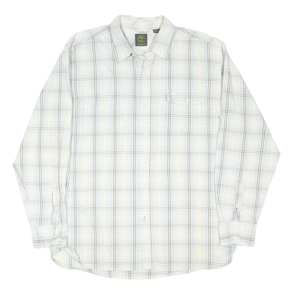 TIMBERLAND Mens White & Blue Check Shirt L Casual Cotton Blend Long Sleeve