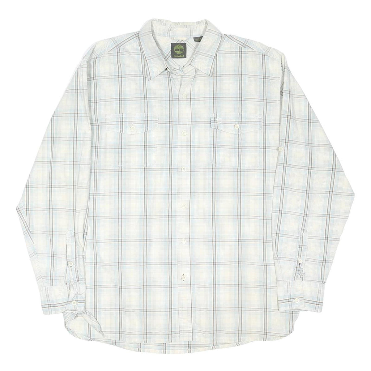 TIMBERLAND Mens White & Blue Check Shirt L Casual Cotton Blend Long Sleeve