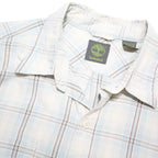 TIMBERLAND Mens White & Blue Check Shirt L Casual Cotton Blend Long Sleeve