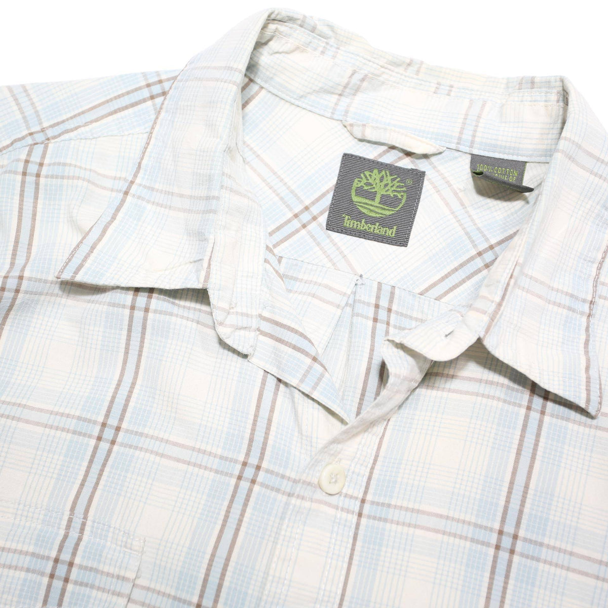 TIMBERLAND Mens White & Blue Check Shirt L Casual Cotton Blend Long Sleeve