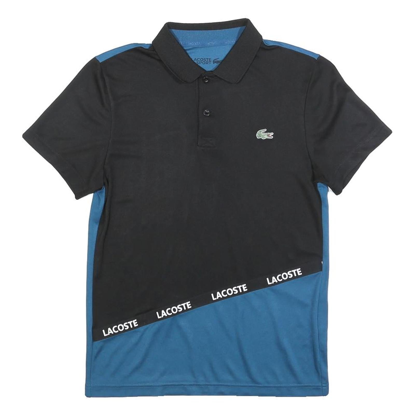 LACOSTE Mens Black & Blue Sport Polo Shirt XS Polyester Blend Ultra Dry