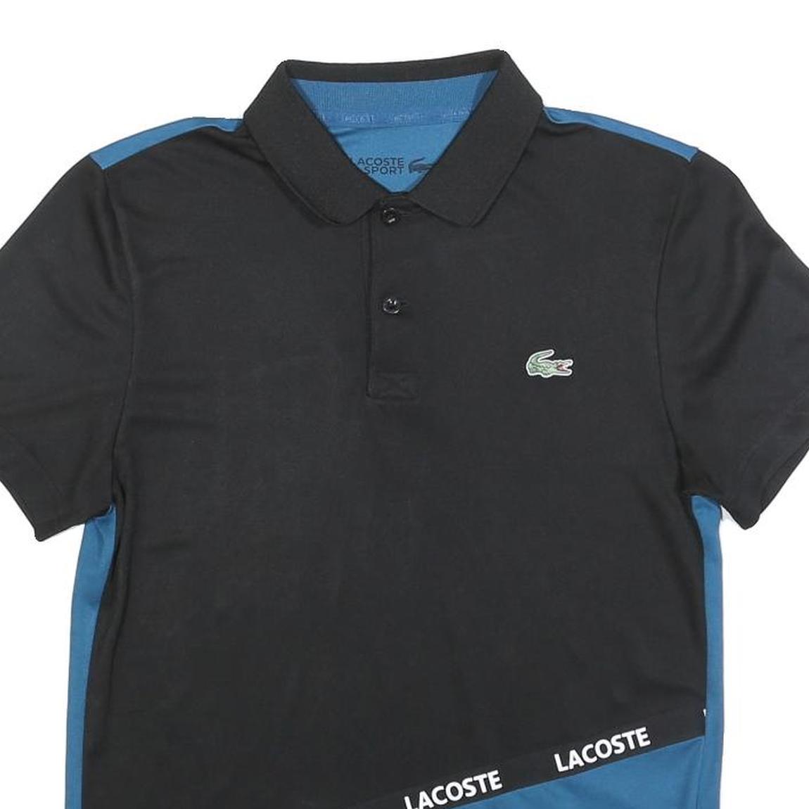 LACOSTE Mens Black & Blue Sport Polo Shirt XS Polyester Blend Ultra Dry