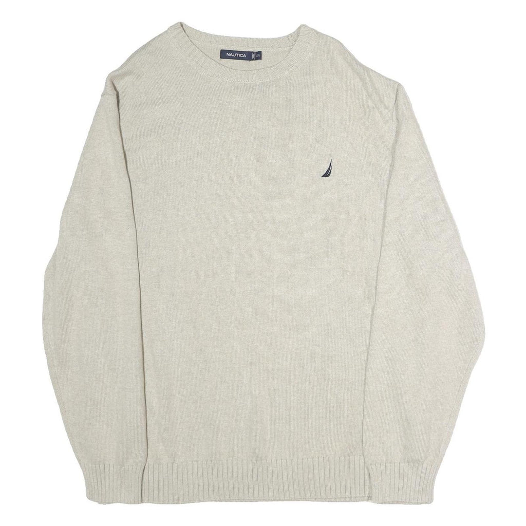 NAUTICA Mens Cream Plain Cotton Pullover Basic Knit 2XL Casual Jumper Crew Neck