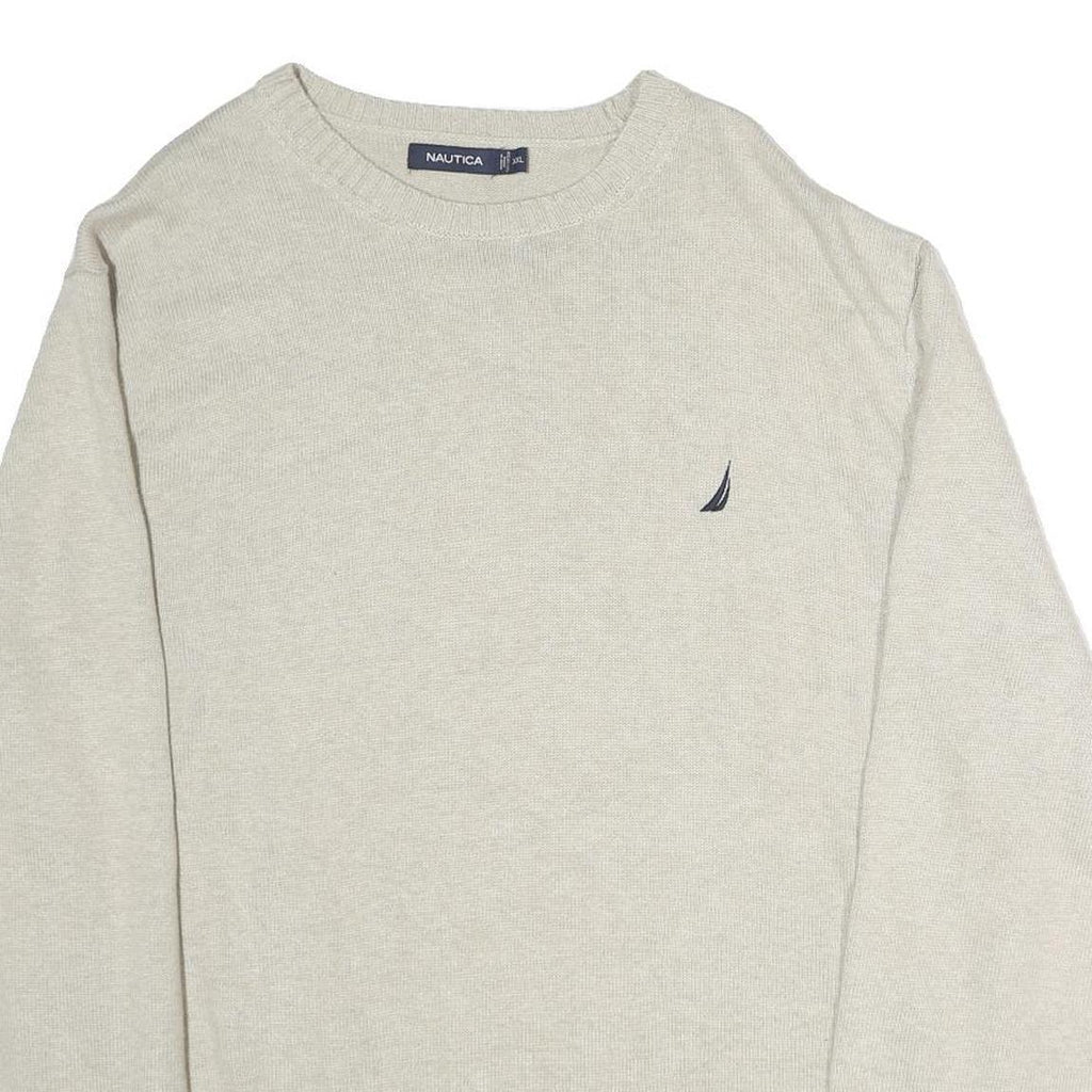 NAUTICA Mens Cream Plain Cotton Pullover Basic Knit 2XL Casual Jumper Crew Neck