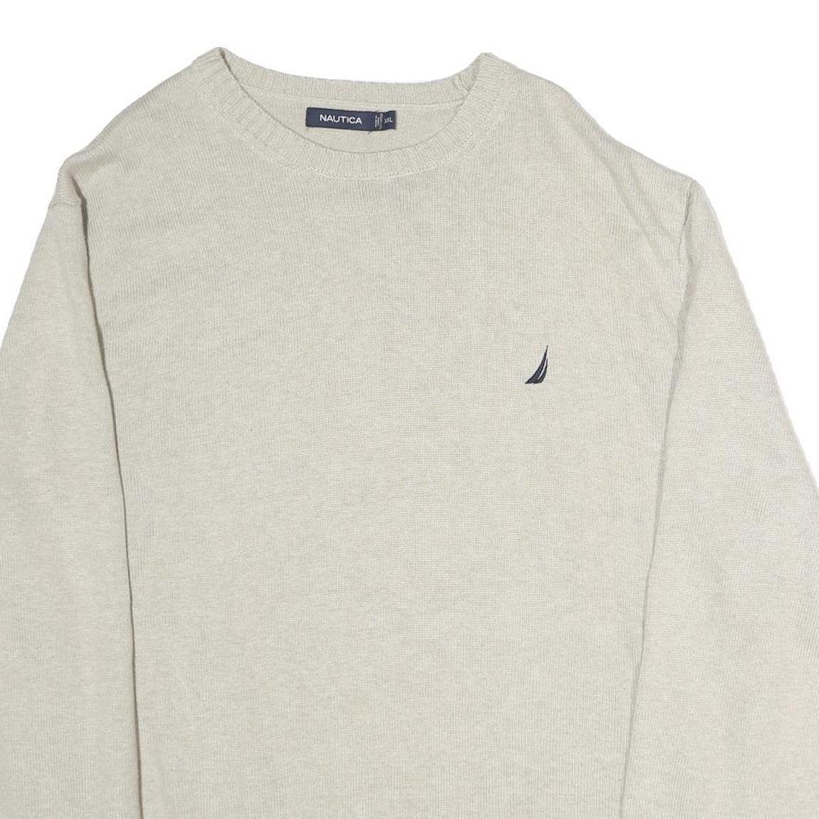 NAUTICA Mens Cream Plain Cotton Pullover Basic Knit 2XL Casual Jumper Crew Neck