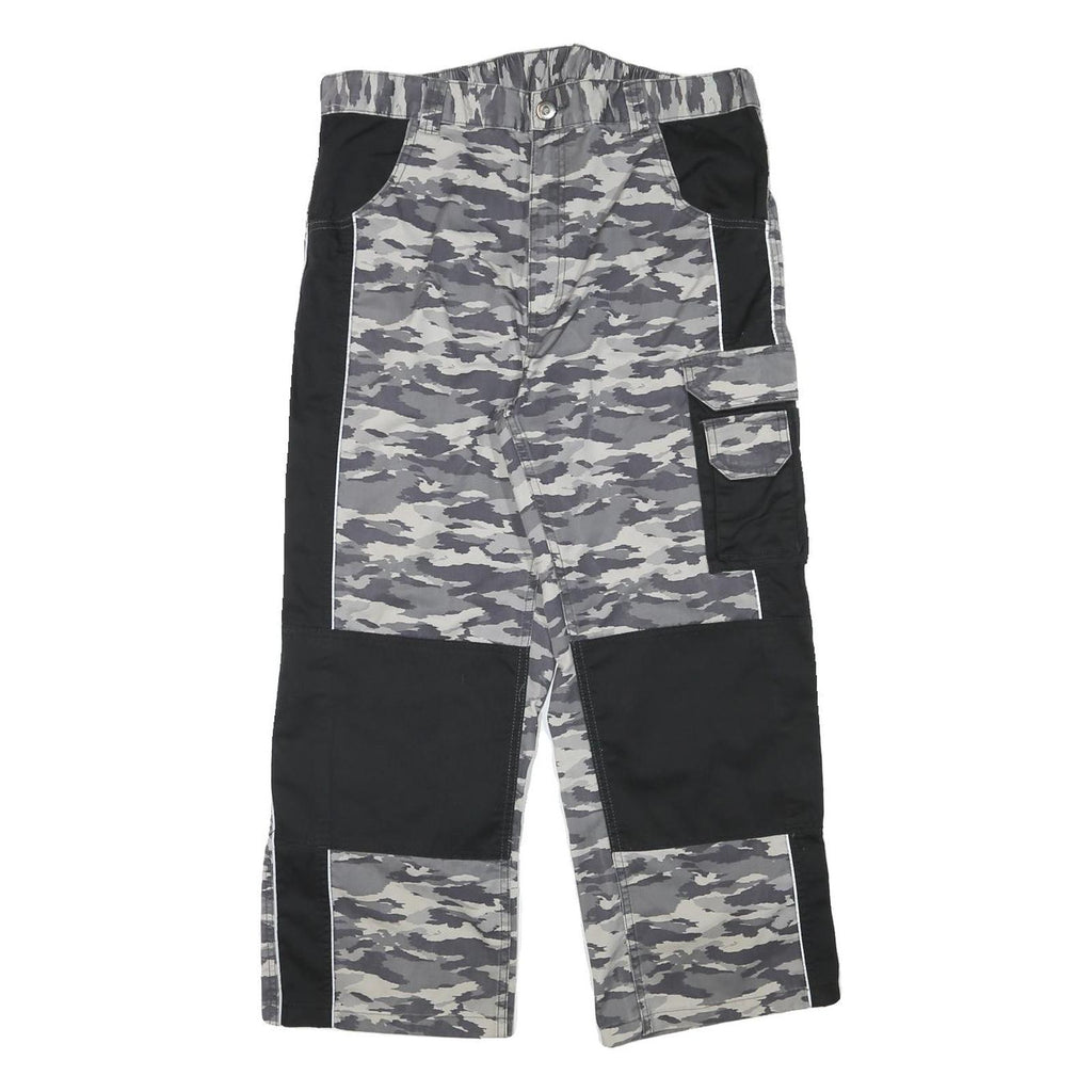 Mens Cotton Blend Grey Camouflage Black Panel Relaxed Cargo Trousers W35 L26