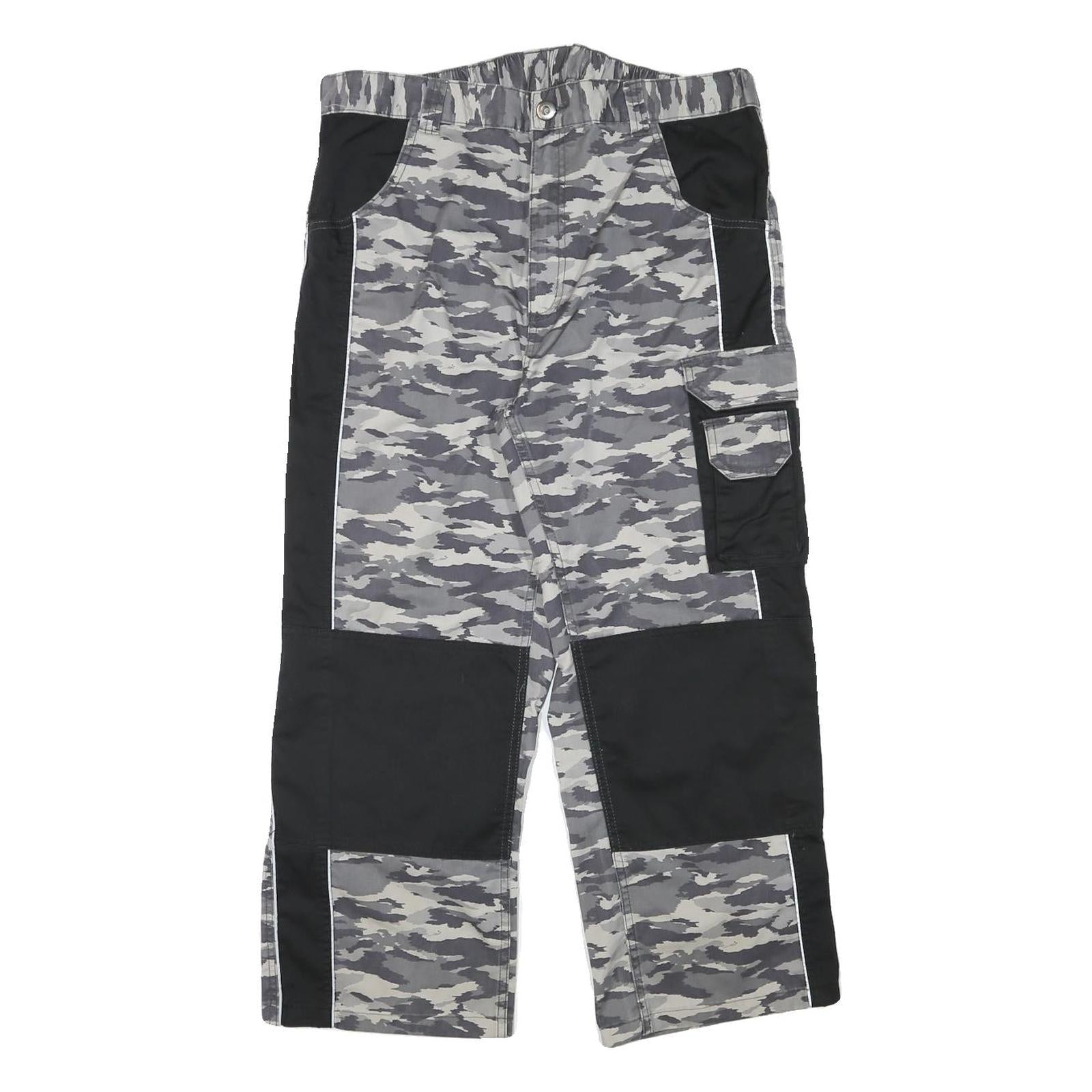 Mens Cotton Blend Grey Camouflage Black Panel Relaxed Cargo Trousers W35 L26