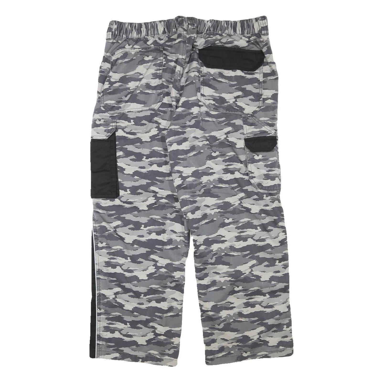Mens Cotton Blend Grey Camouflage Black Panel Relaxed Cargo Trousers W35 L26