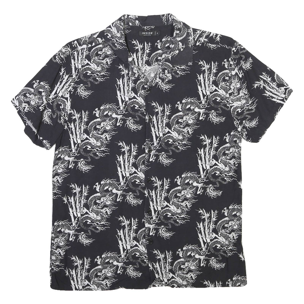 INSIDE Mens Black & White Patterned Shirt S Short Sleeve Lightweight Casual