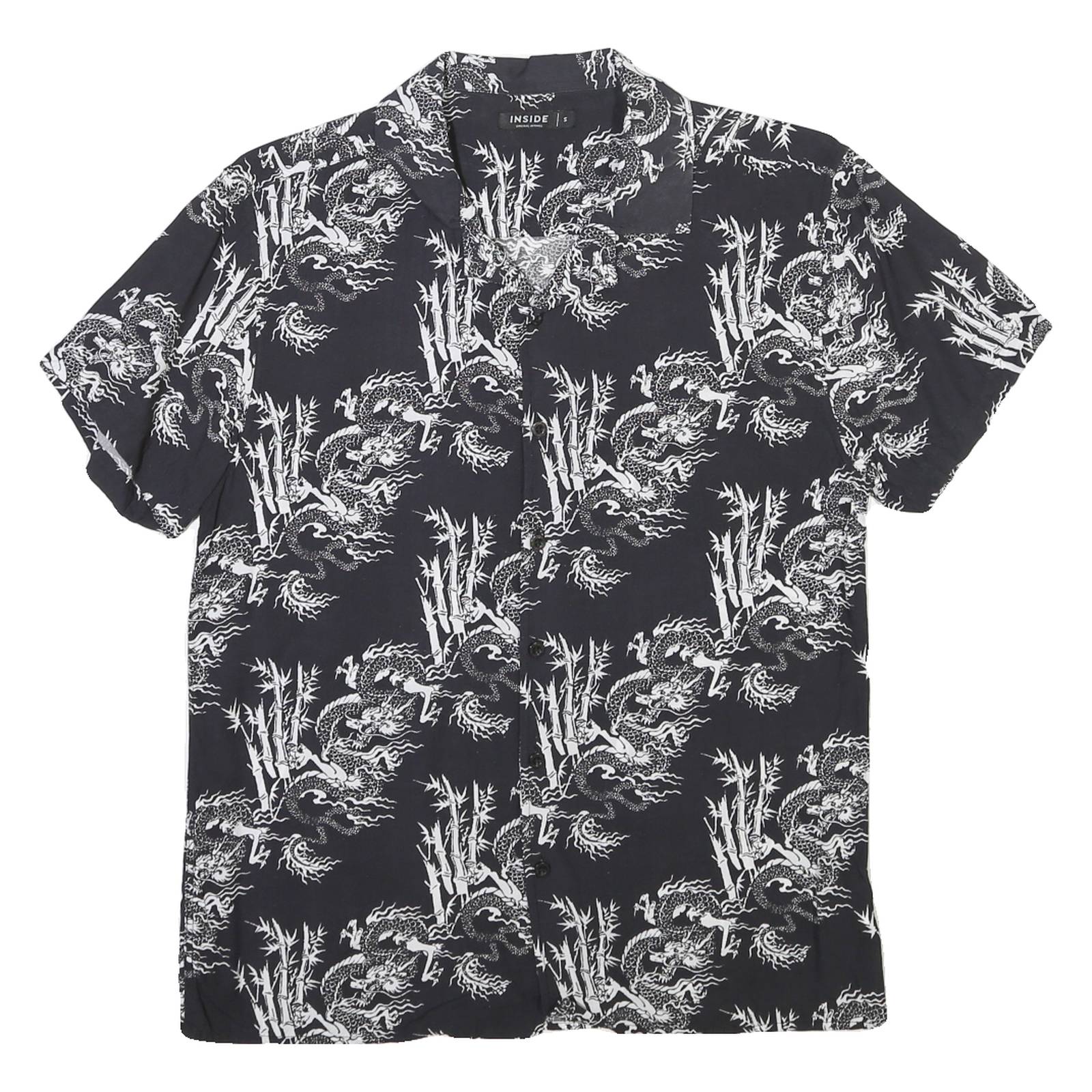INSIDE Mens Black & White Patterned Shirt S Short Sleeve Lightweight Casual