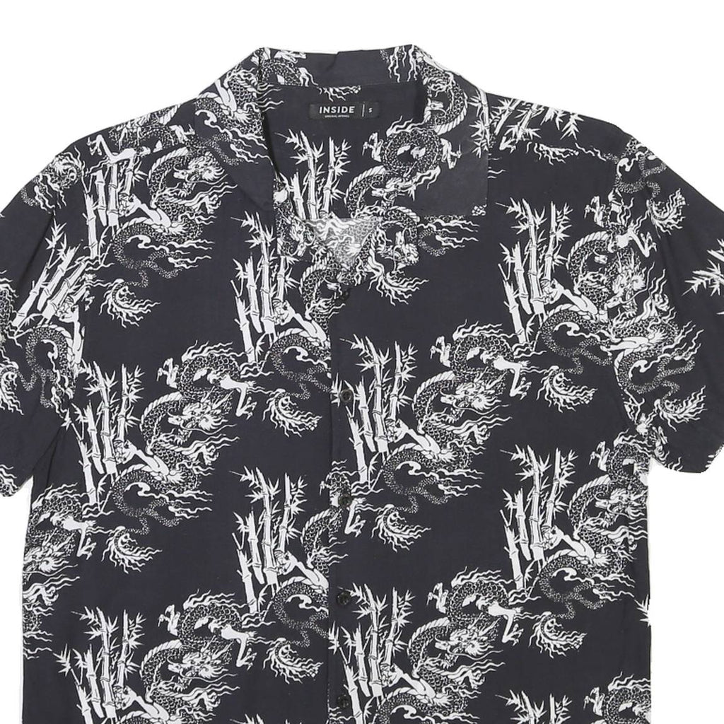 INSIDE Mens Black & White Patterned Shirt S Short Sleeve Lightweight Casual