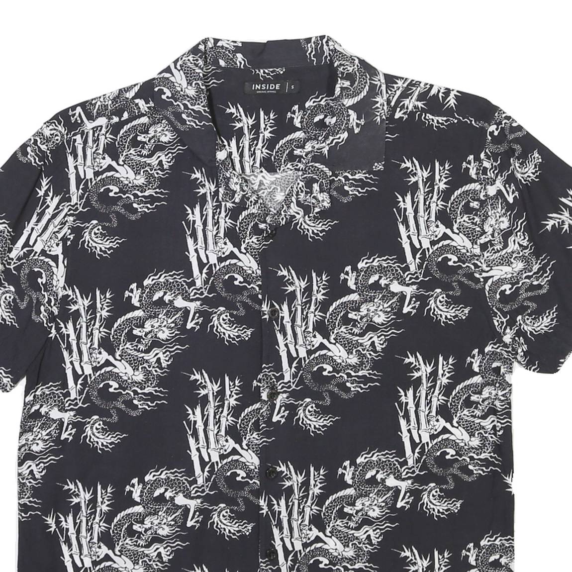 INSIDE Mens Black & White Patterned Shirt S Short Sleeve Lightweight Casual