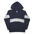 ADIDAS Womens Navy Blue & Grey Cotton Blend Hoodie UK 12 ¼ Zip Casual