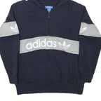 ADIDAS Womens Navy Blue & Grey Cotton Blend Hoodie UK 12 ¼ Zip Casual
