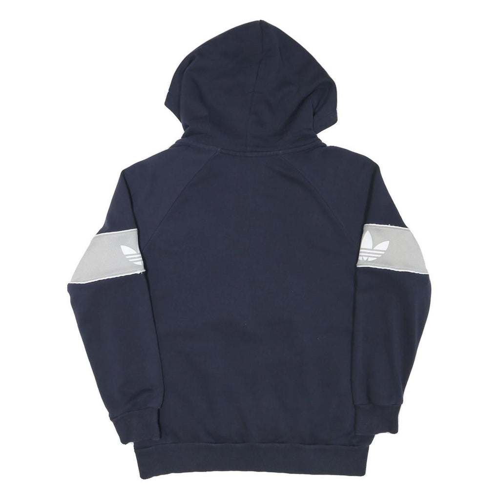 ADIDAS Womens Navy Blue & Grey Cotton Blend Hoodie UK 12 ¼ Zip Casual