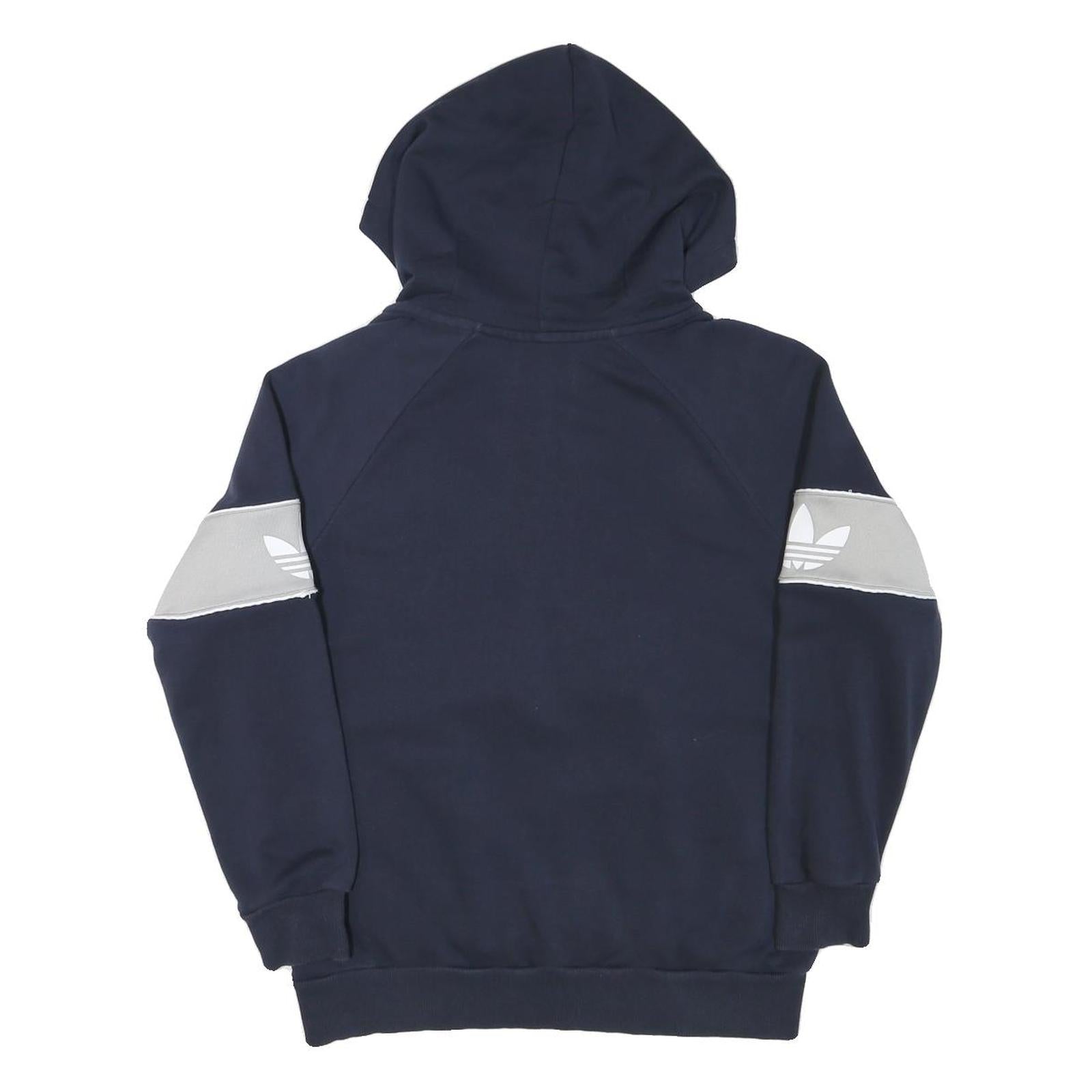 ADIDAS Womens Navy Blue & Grey Cotton Blend Hoodie UK 12 ¼ Zip Casual