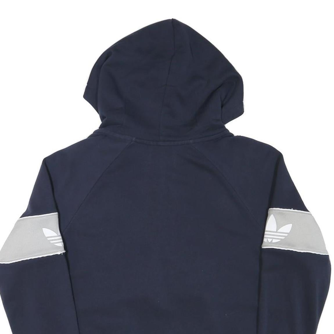ADIDAS Womens Navy Blue & Grey Cotton Blend Hoodie UK 12 ¼ Zip Casual