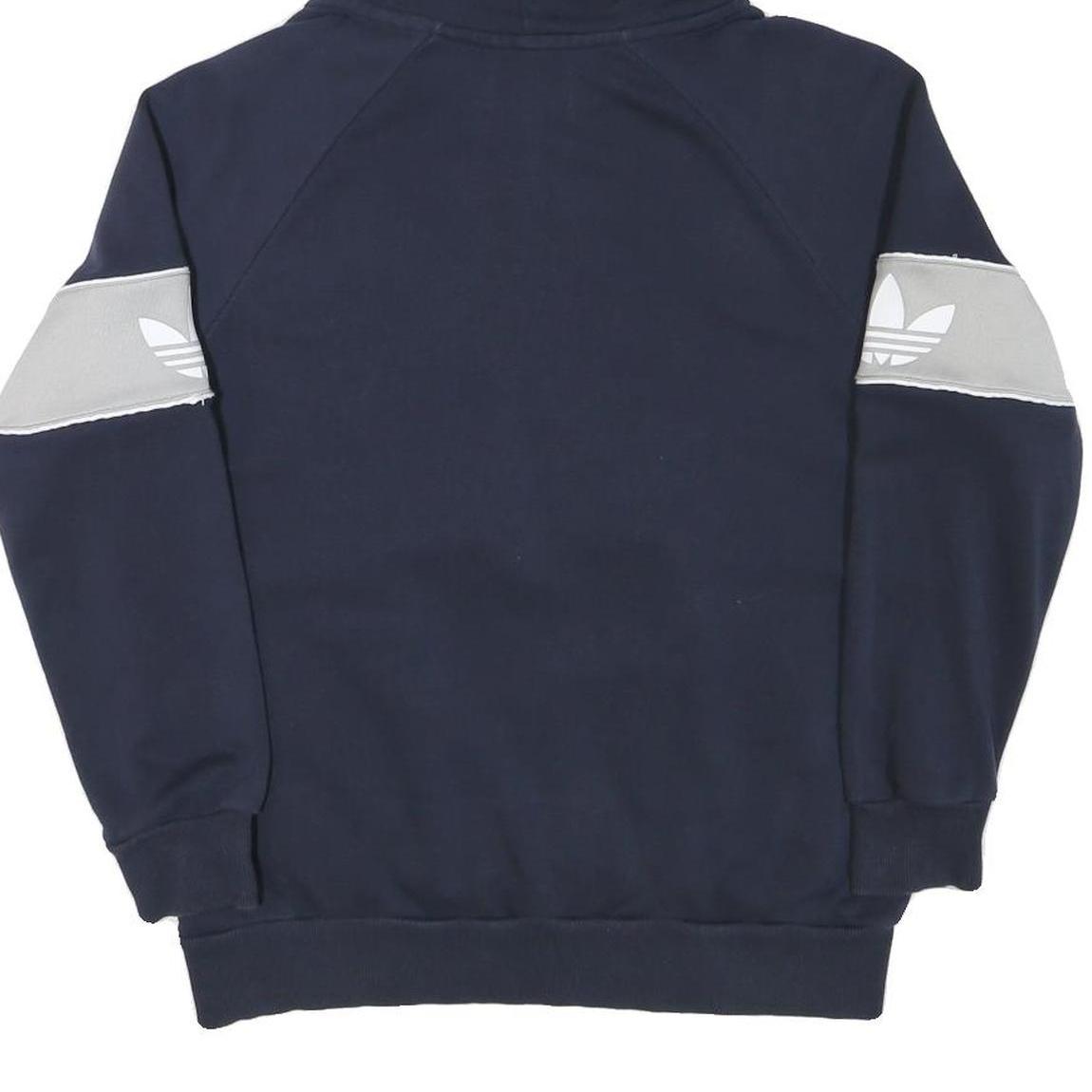 ADIDAS Womens Navy Blue & Grey Cotton Blend Hoodie UK 12 ¼ Zip Casual