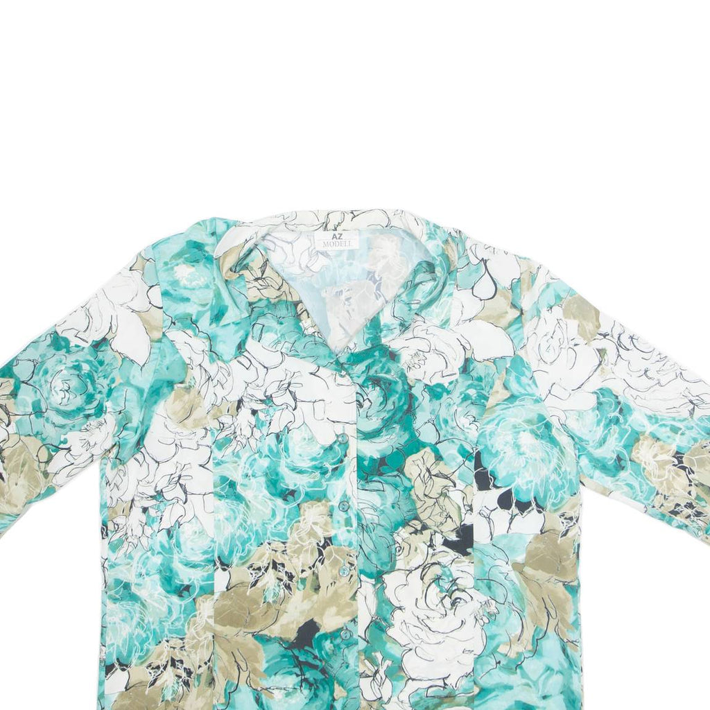 AZ MODELL Womens Printed Blouse Blue Collared Floral L
