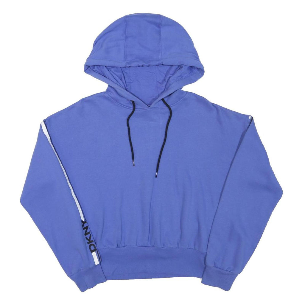 DKNY Womens Blue Hoodie XS Cotton Blend Pullover Logo Stripe Detail