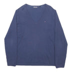 TOMMY HILFIGER Womens Navy Plain V-Neck Basic Knit 2XL Cotton Blend Jumper