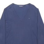 TOMMY HILFIGER Womens Navy Plain V-Neck Basic Knit 2XL Cotton Blend Jumper