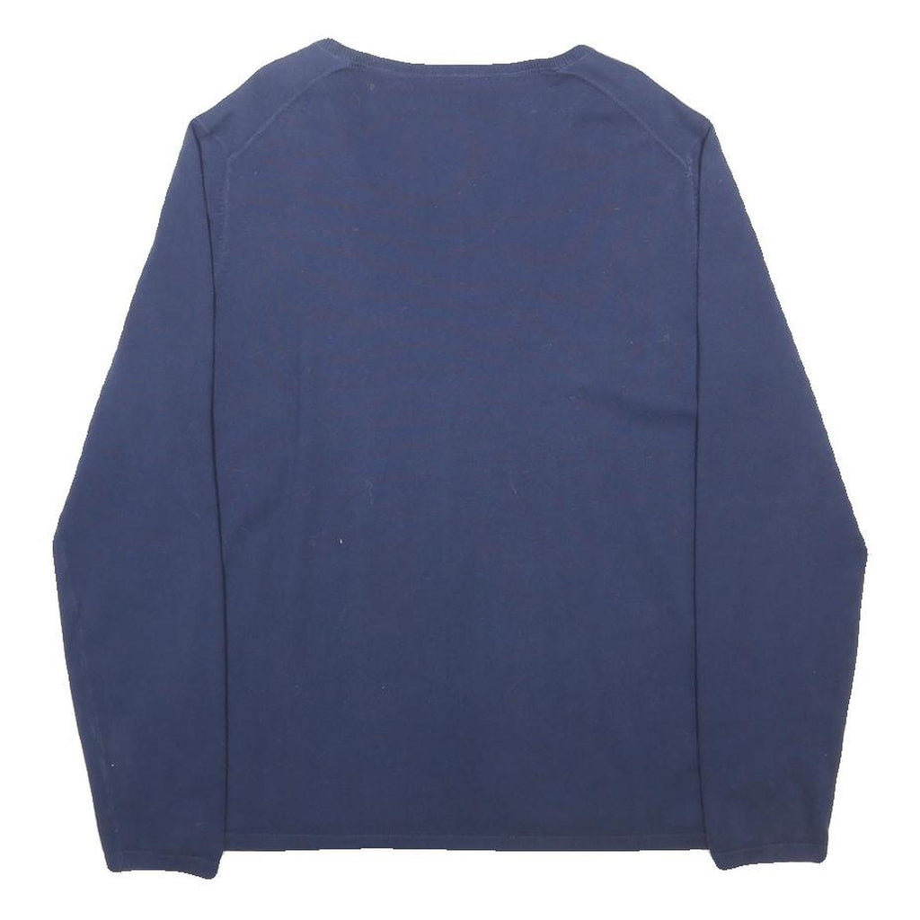 TOMMY HILFIGER Womens Navy Plain V-Neck Basic Knit 2XL Cotton Blend Jumper