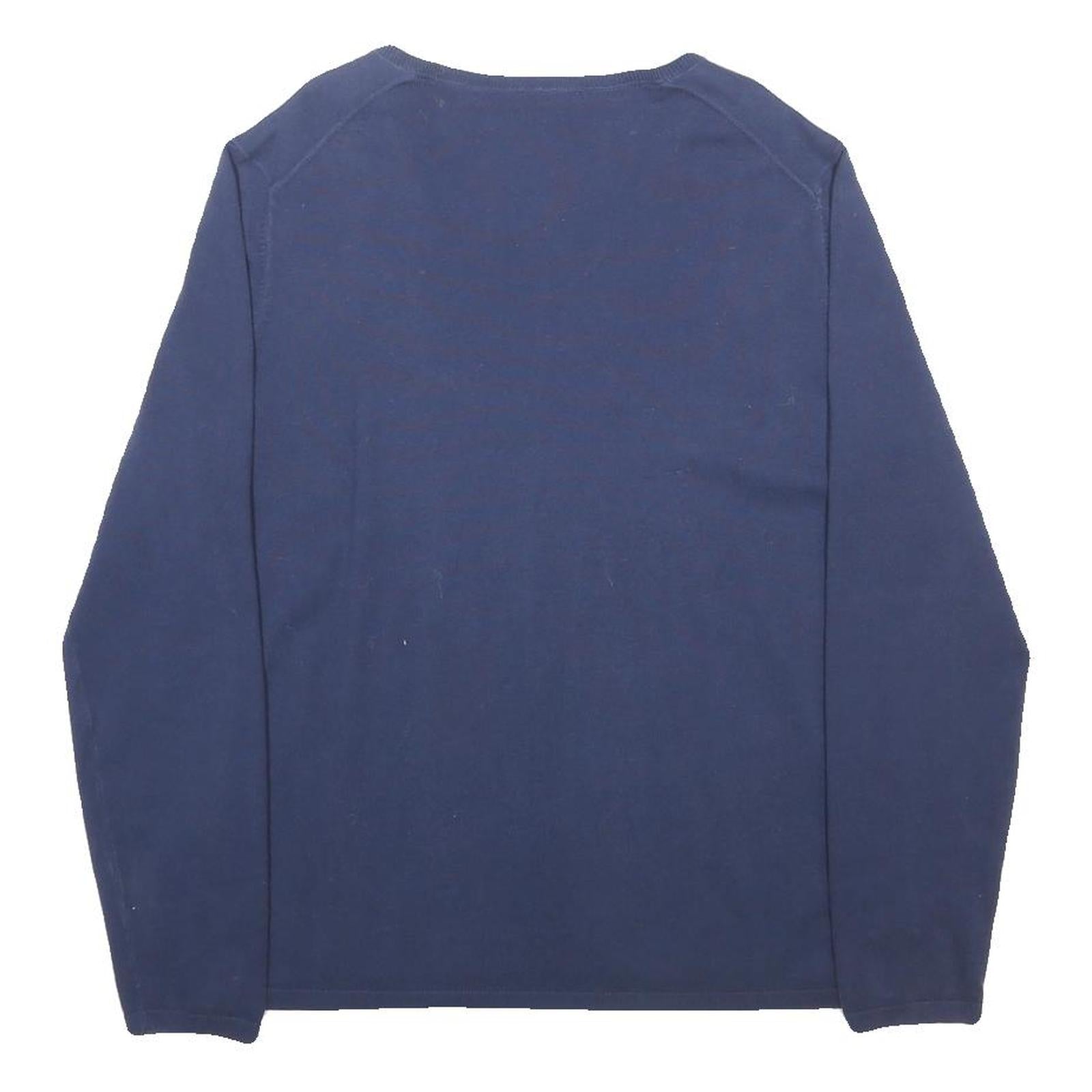 TOMMY HILFIGER Womens Navy Plain V-Neck Basic Knit 2XL Cotton Blend Jumper