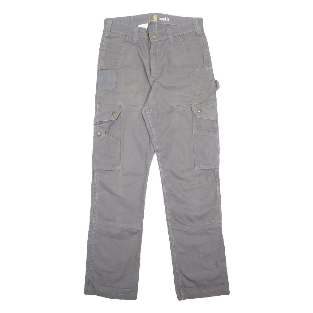 CARHARTT Mens Cotton Grey Relaxed Leg Trousers W30 L32 Durable Workwear Zip