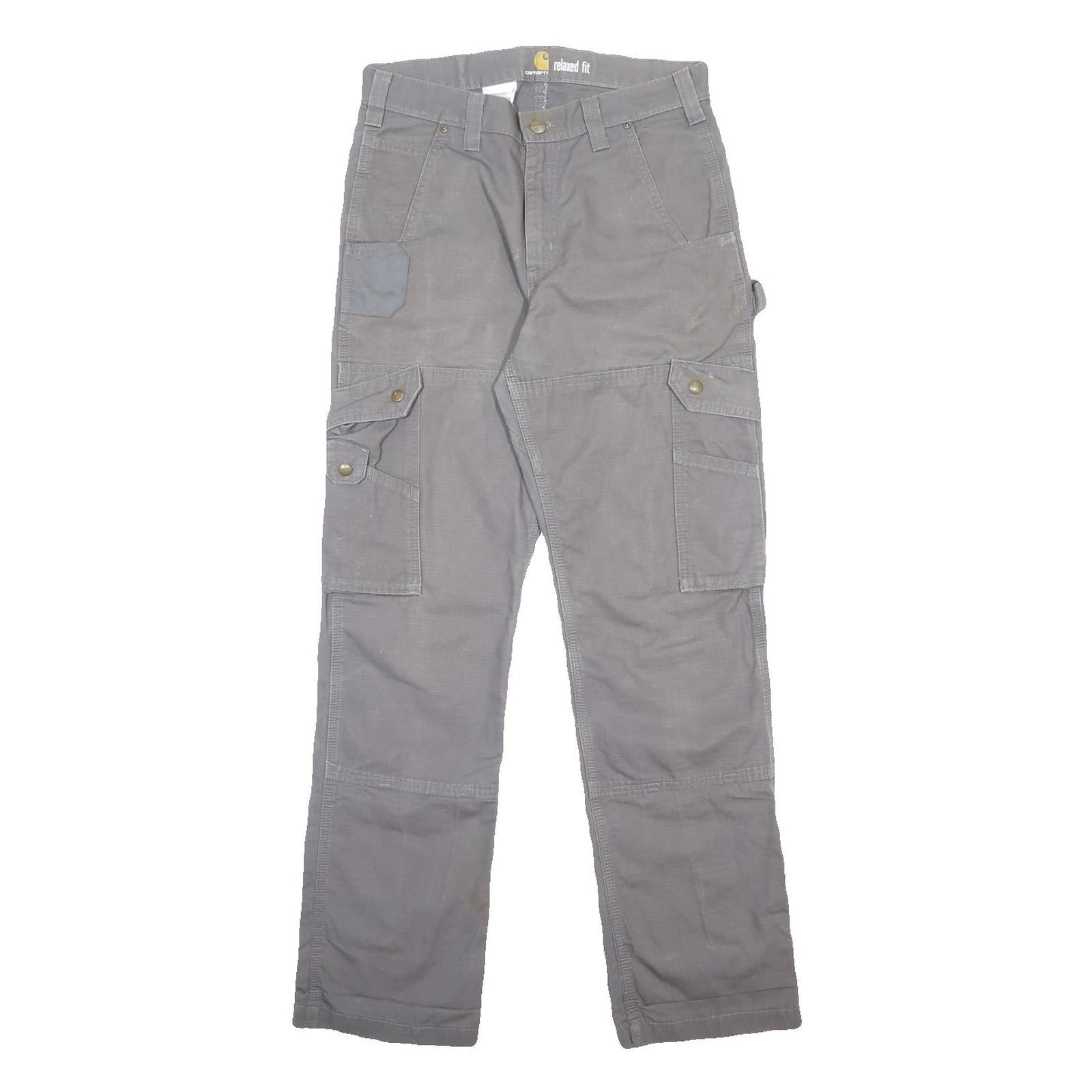 CARHARTT Mens Cotton Grey Relaxed Leg Trousers W30 L32 Durable Workwear Zip