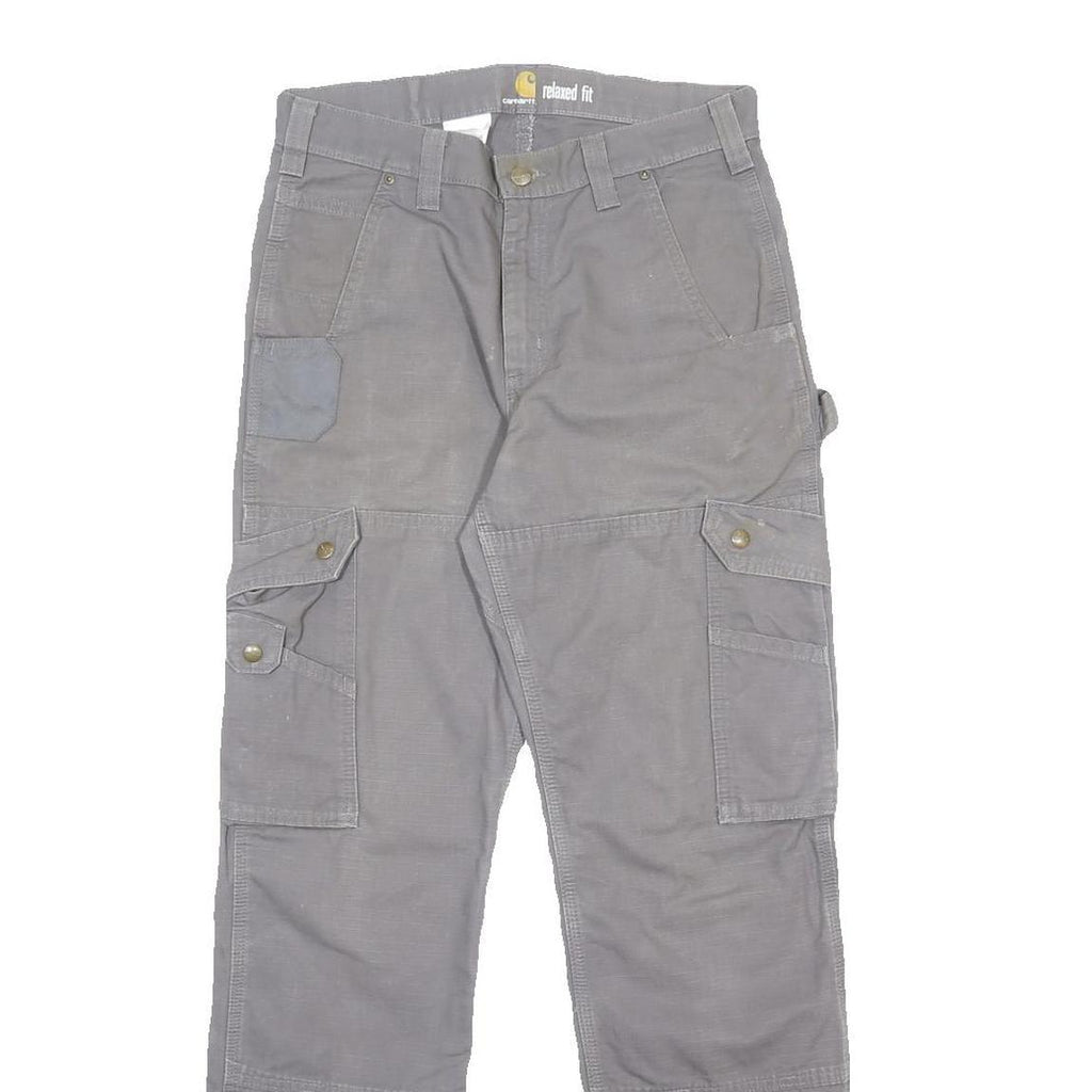 CARHARTT Mens Cotton Grey Relaxed Leg Trousers W30 L32 Durable Workwear Zip