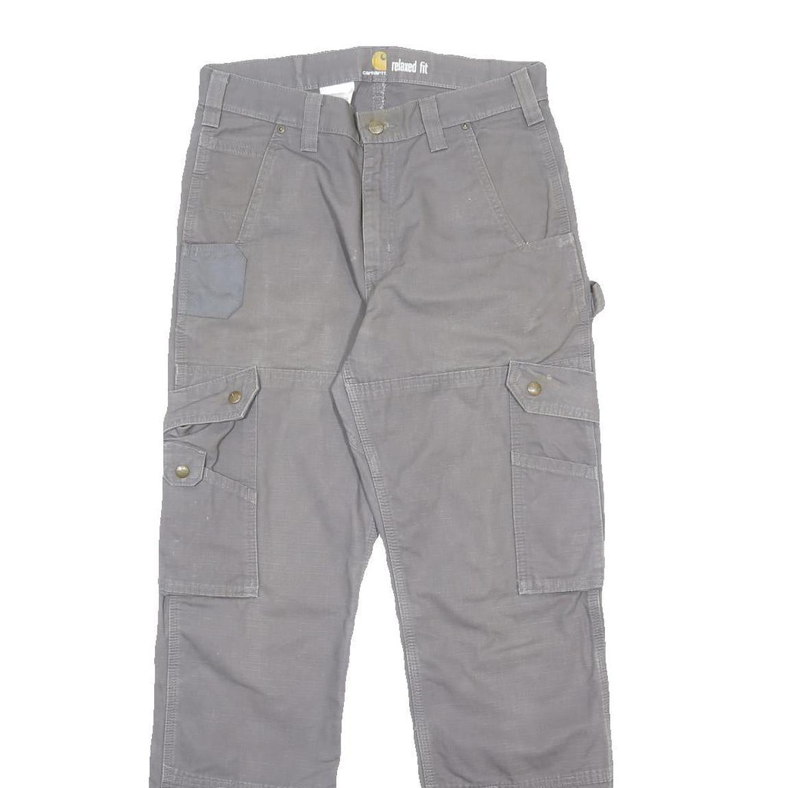 CARHARTT Mens Cotton Grey Relaxed Leg Trousers W30 L32 Durable Workwear Zip