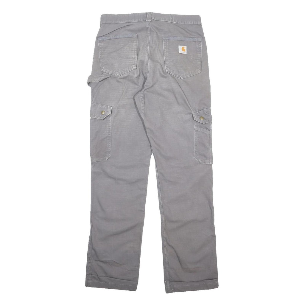 CARHARTT Mens Cotton Grey Relaxed Leg Trousers W30 L32 Durable Workwear Zip