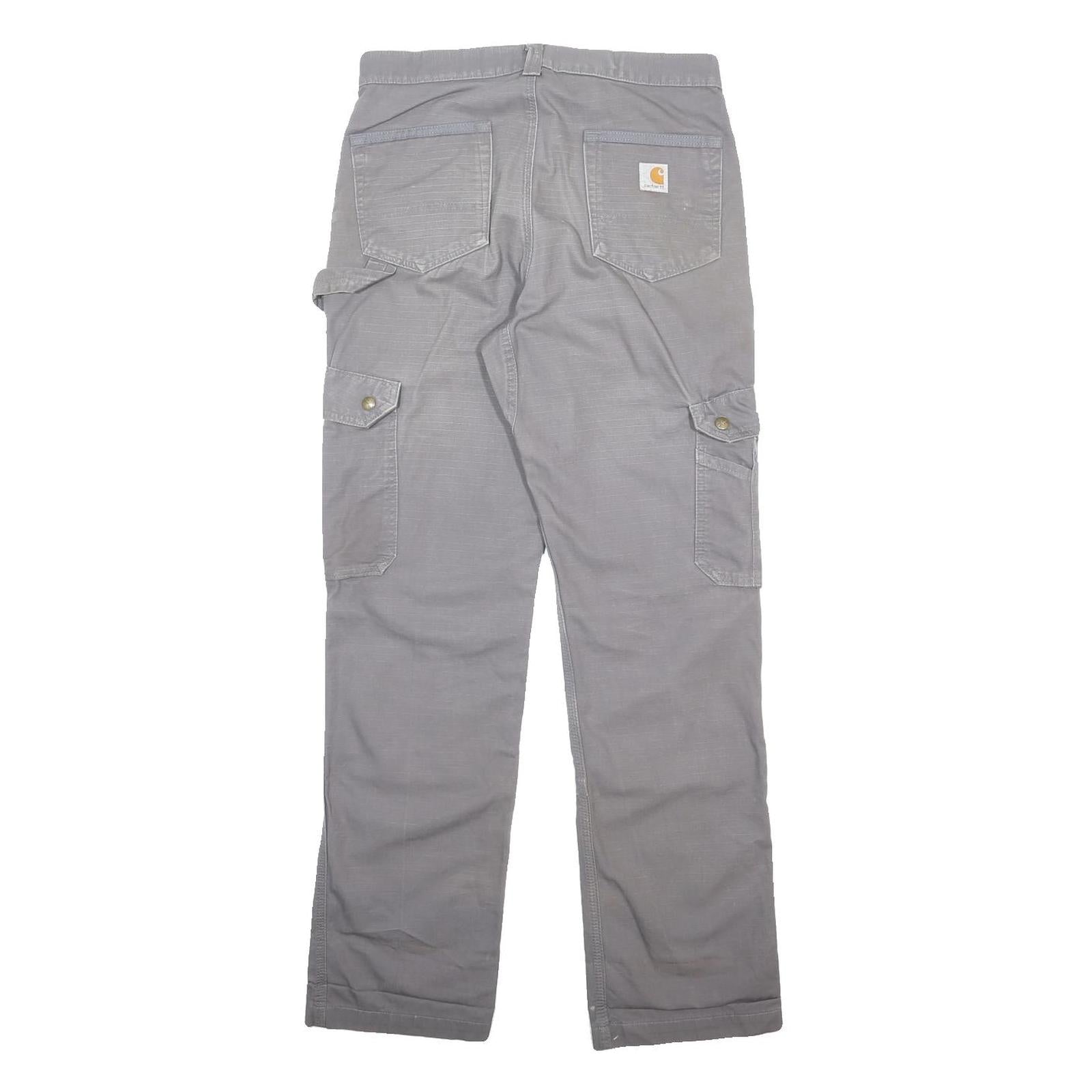 CARHARTT Mens Cotton Grey Relaxed Leg Trousers W30 L32 Durable Workwear Zip