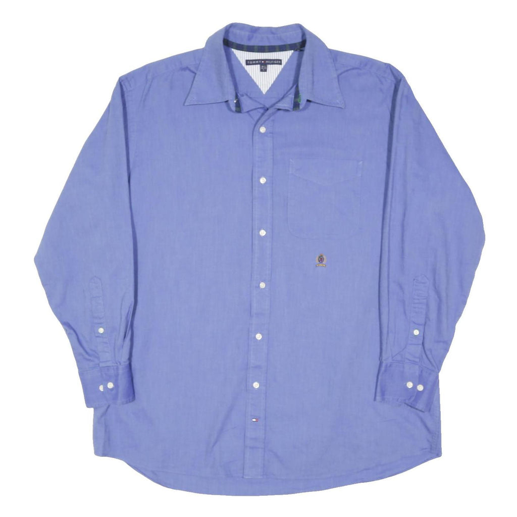 TOMMY HILFIGER Mens Blue Shirt L Classic Cotton Blend Long Sleeve Button Collar