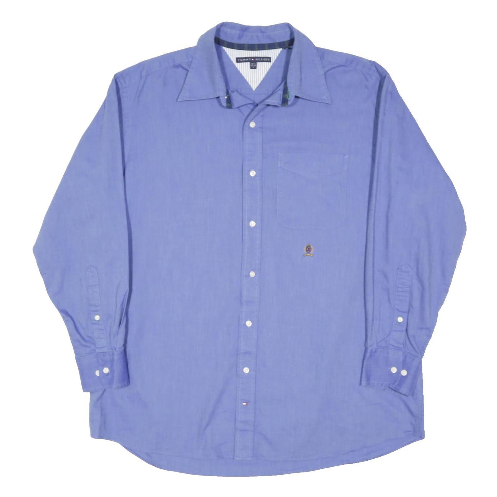 TOMMY HILFIGER Mens Blue Shirt L Classic Cotton Blend Long Sleeve Button Collar