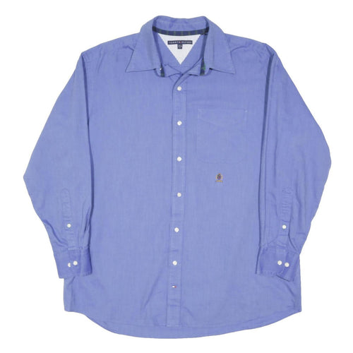 TOMMY HILFIGER Mens Blue Shirt L Classic Cotton Blend Long Sleeve Button Collar