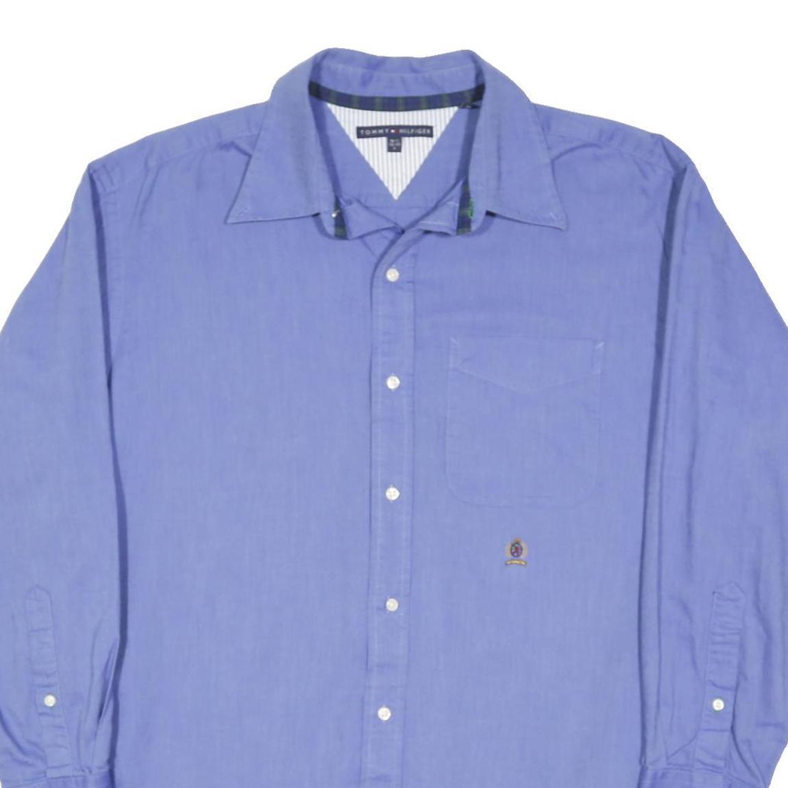 TOMMY HILFIGER Mens Blue Shirt L Classic Cotton Blend Long Sleeve Button Collar