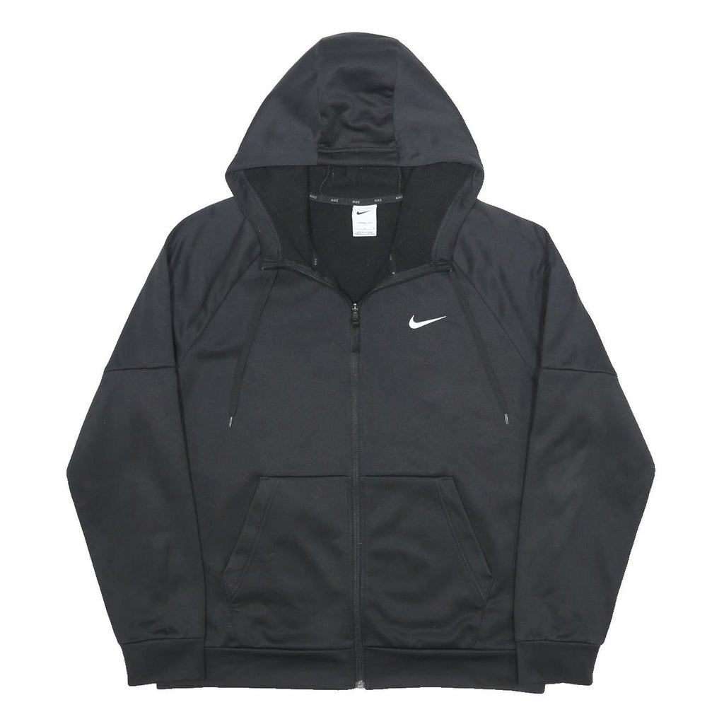 NIKE Mens Black Sports Hoodie Jacket L Polyester Zip Plain Casual Activewear