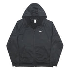 NIKE Mens Black Sports Hoodie Jacket L Polyester Zip Plain Casual Activewear