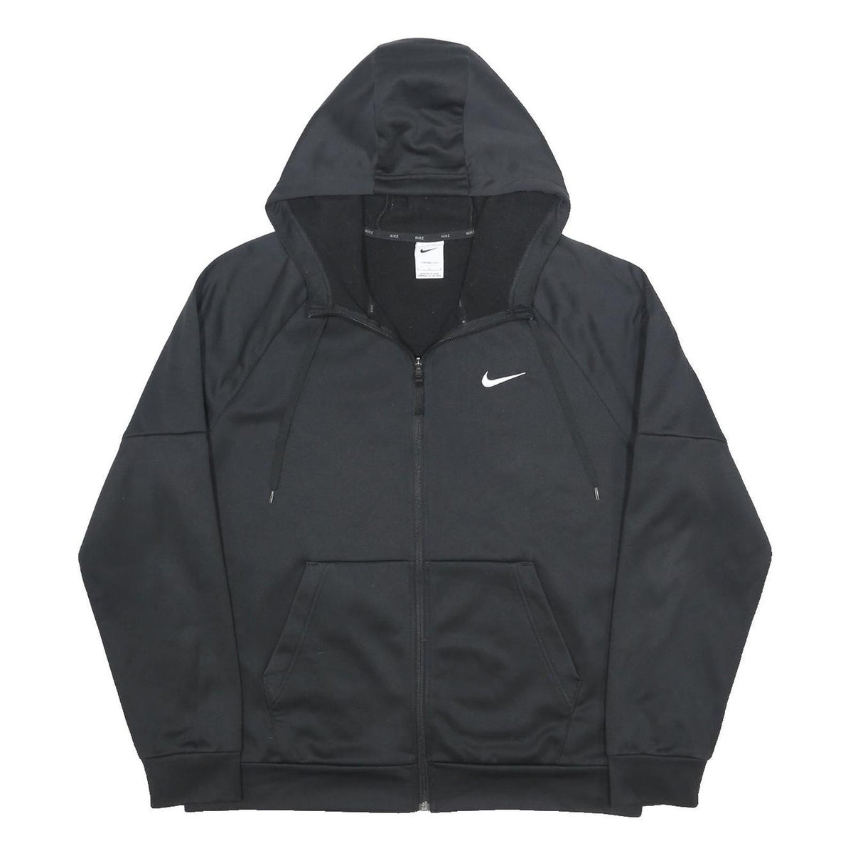 NIKE Mens Black Sports Hoodie Jacket L Polyester Zip Plain Casual Activewear
