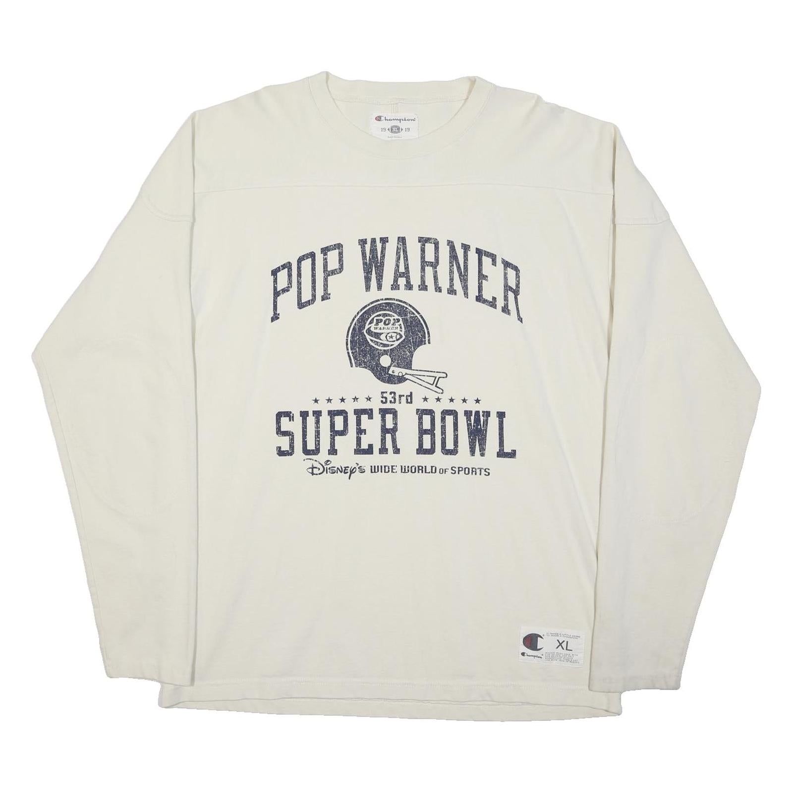 CHAMPION Mens White Pop Warner Super Bowl Graphic Long Sleeve Crew Neck XL
