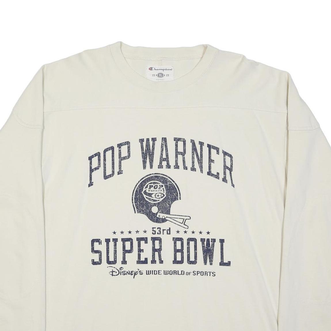 CHAMPION Mens White Pop Warner Super Bowl Graphic Long Sleeve Crew Neck XL